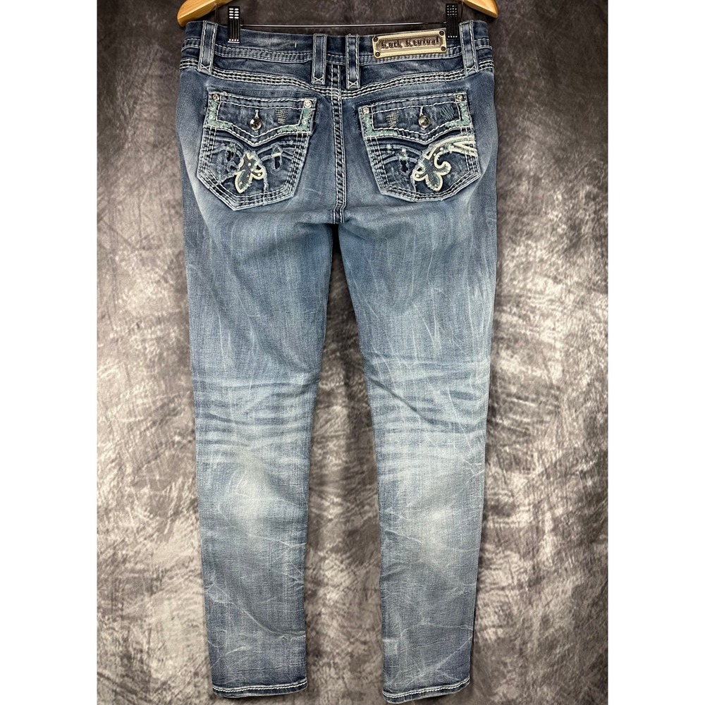 Rock Revival Ankle Skinny Jeans Womens 30 / 32 Blue Kyla Midrise Thick Stitching - Picture 2 of 8